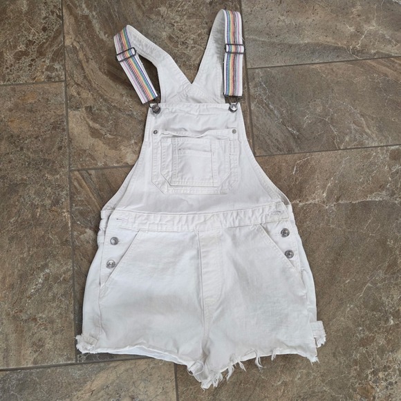 American Eagle Outfitters Pants - American Eagle Outfitters‎ White Denim Tomgirl Shortalls Rainbow Strap Size S
